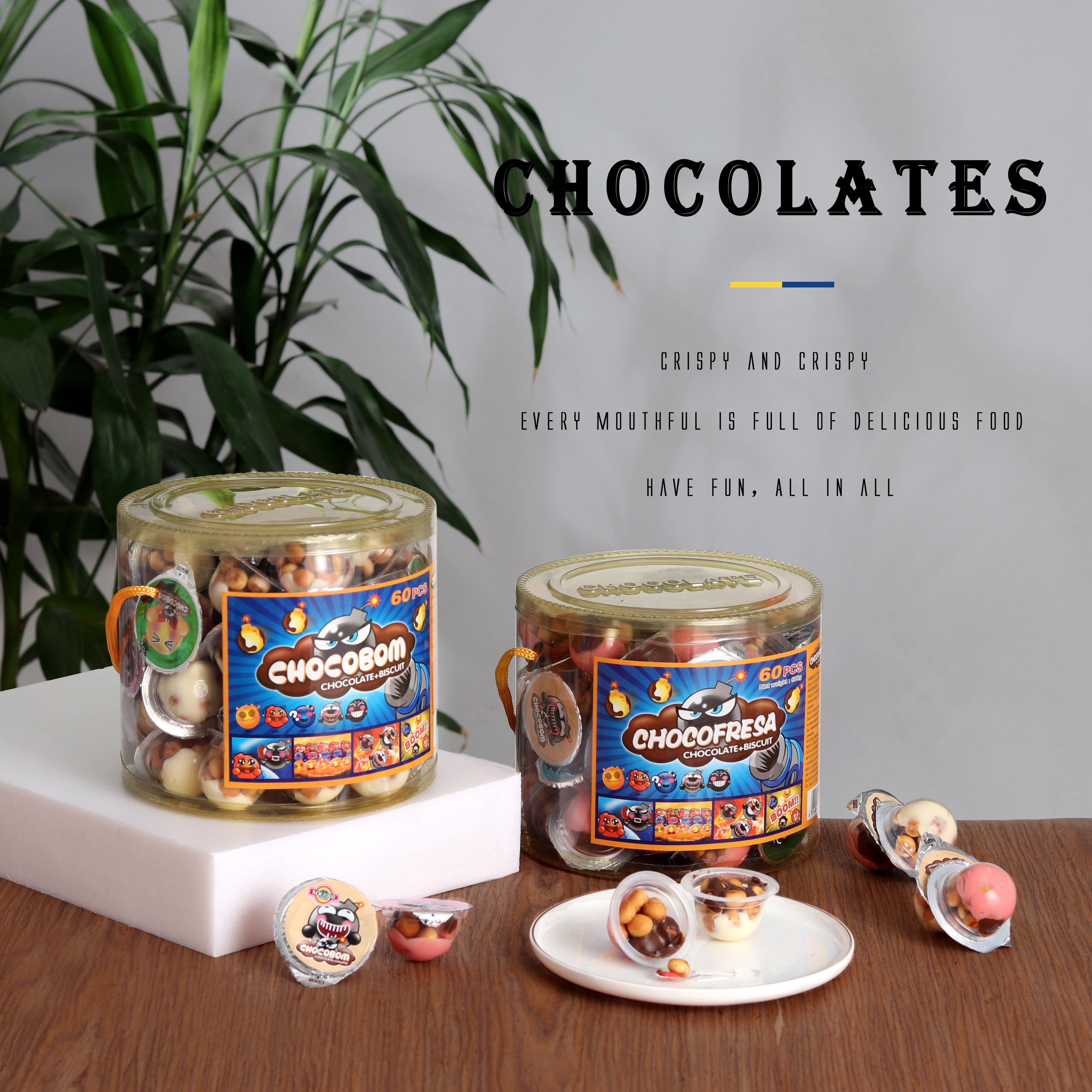 CHOCOLATE/STRAWBERRY CREAM WITH MINI COOKIE CUP 10gX60pcs