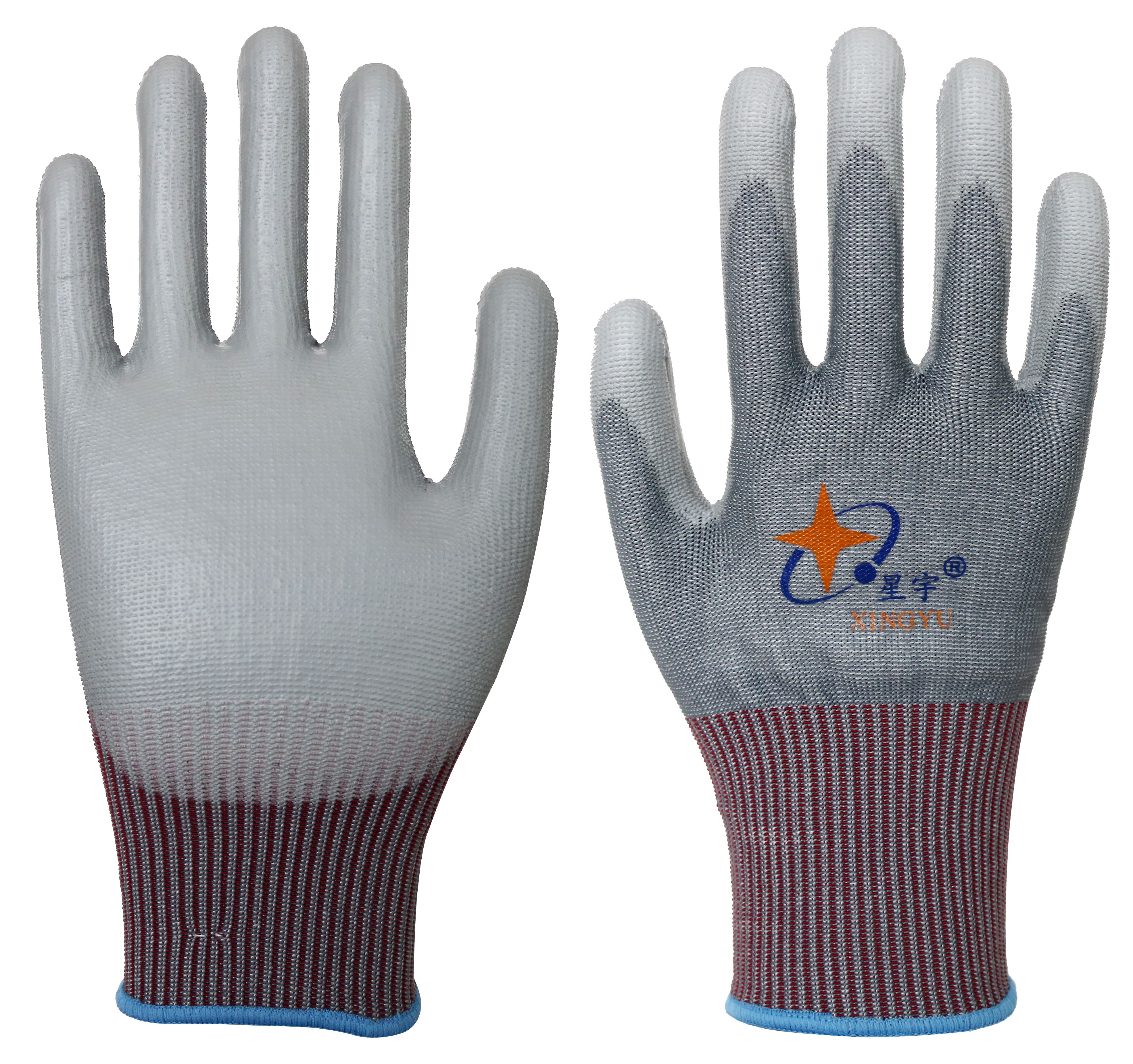 13G A7 grey HPPE shell,grey PU palm coated gloves