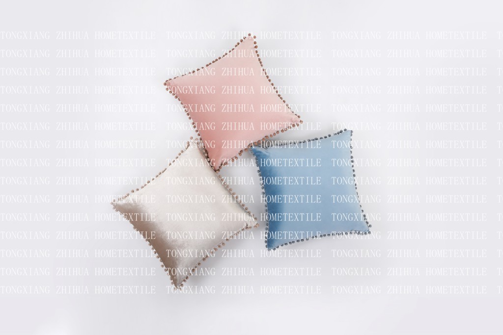 velvet pompom cushion, cushion cover