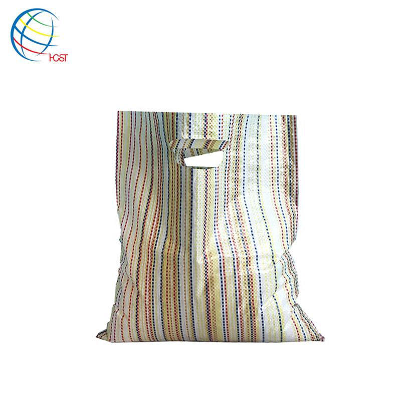 Export to Chile Peru Ghana foldable reusable colorful pp woven shopping punch handle bag packing rice corn potato maize with custom logo