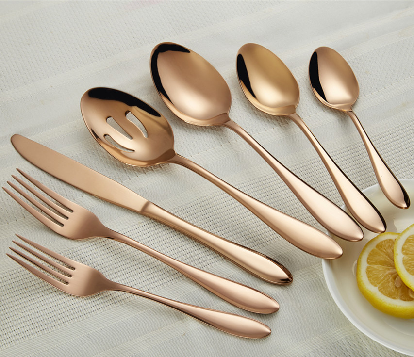 White golden stainless steel cutlery sets black rainbow color and rose gold plated flatware set for wedding
