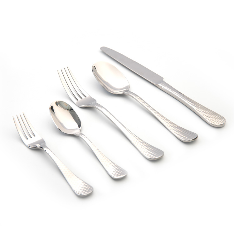 Luxury design metal hammered stainless steel silver cutlery set for wedding decor hotel restaurant