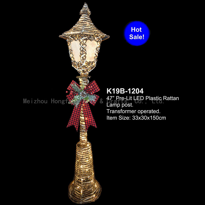 59”H. Light-Up Plastic Rattan Lamp Post with Bow, Indoor/Outdoor Christmas Seasonal Holiday Décor for Patio, Yard & Garden.xmas