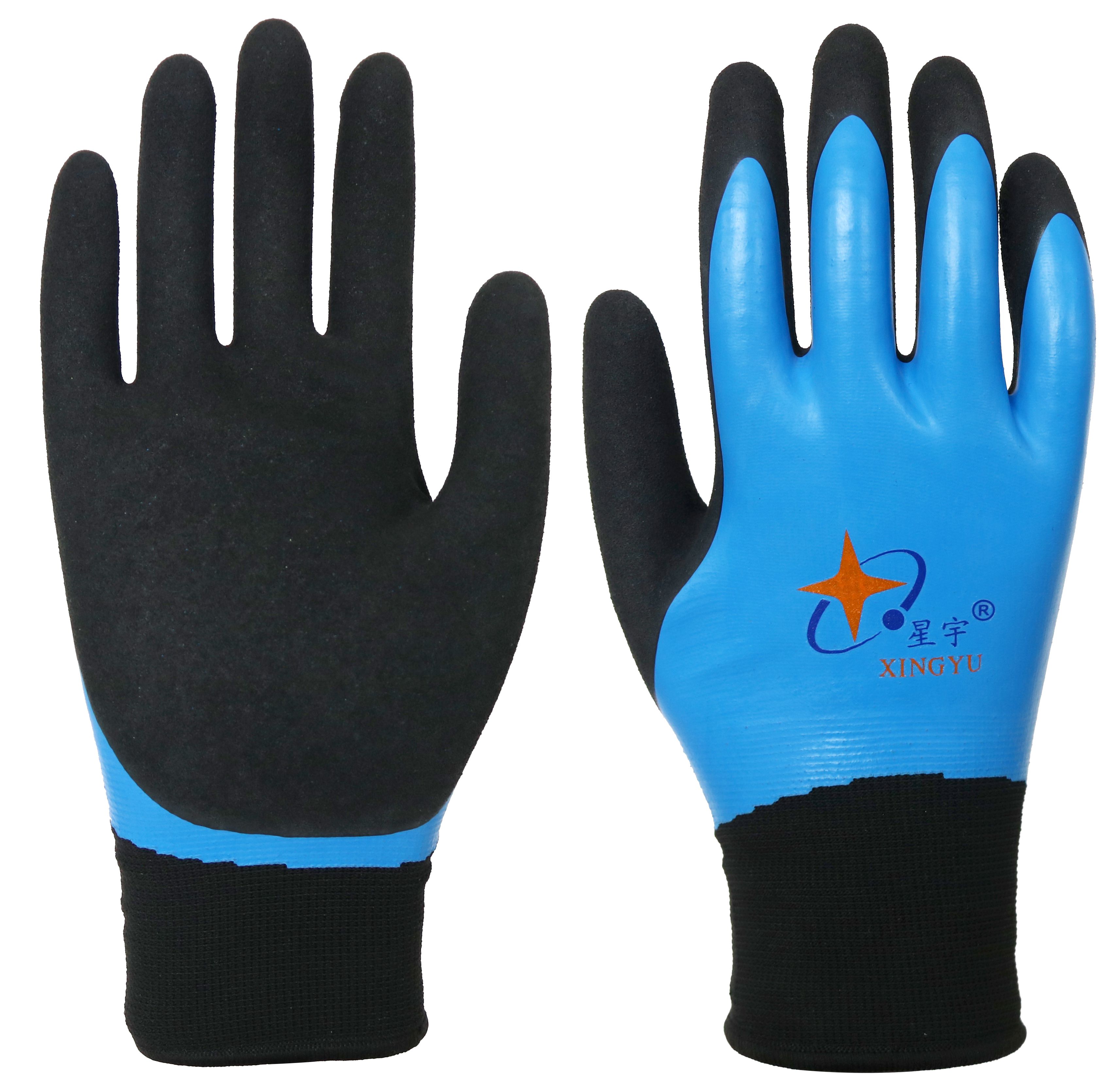 15G Polyester+10G Acrylic Napping blue Latex fully black sandy thumb Coated.