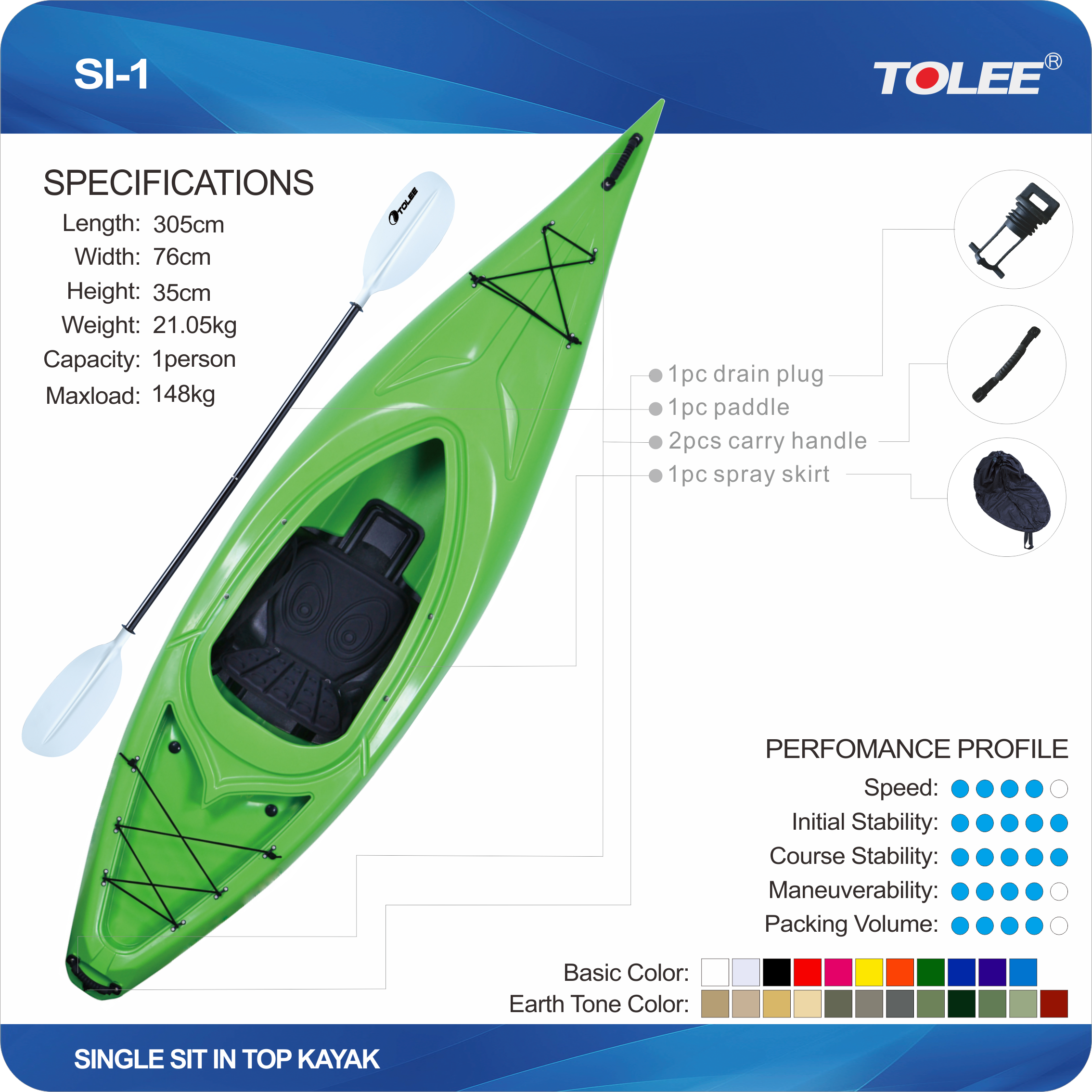 kayak TOLEE factory Cheap Factory Direct Sell Single Sit In Kayak Single sit in kayak SI-1