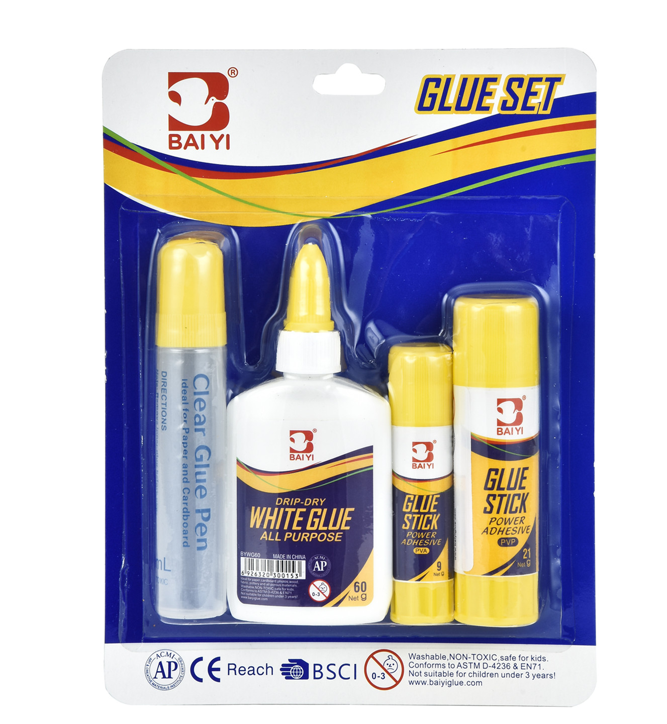 1pcs 30ml liquid glue 1pcs white glue 1pcs 9g glue stick 1pcs 21g glue stick glue set