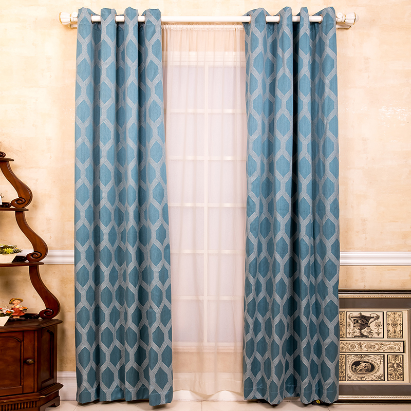 Geometric jacquard grommet curtain