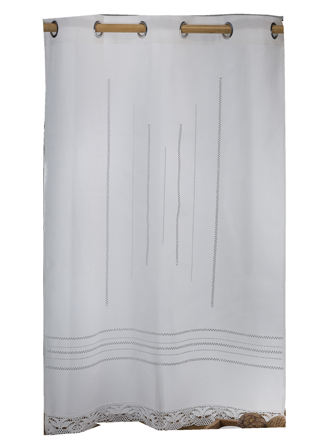 Linen Look Curtains With Hemstitchs And Lace
