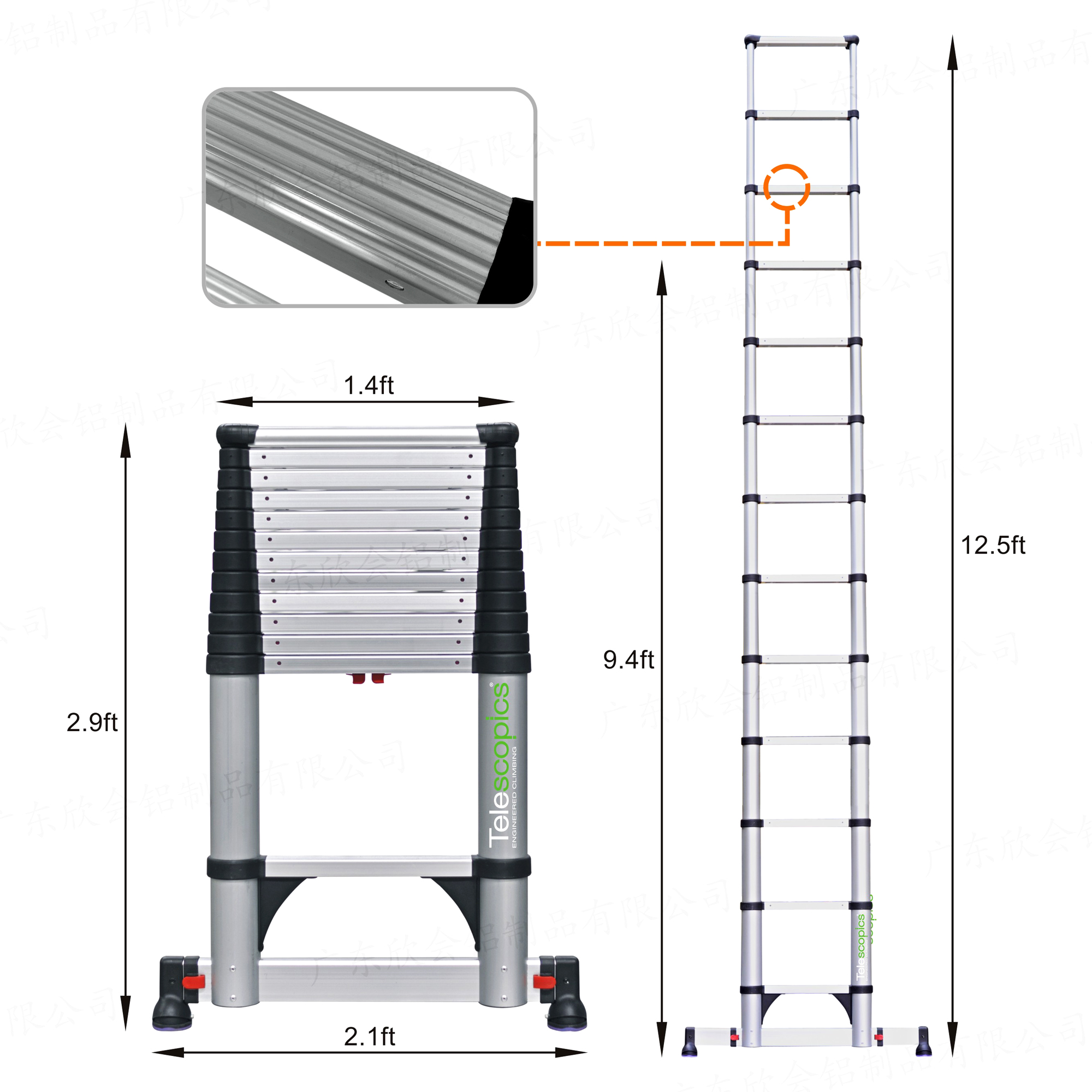 16 ft Reach Professional Wide Step Telescoping A-frame Ladder
