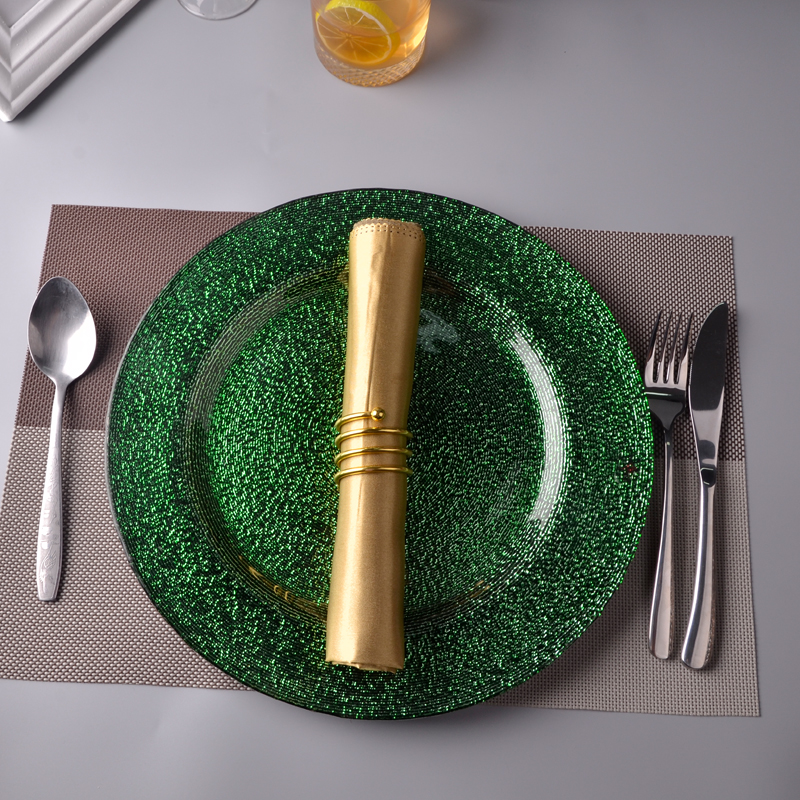 Green classic decorative glass charger plate, glass fruit bowl