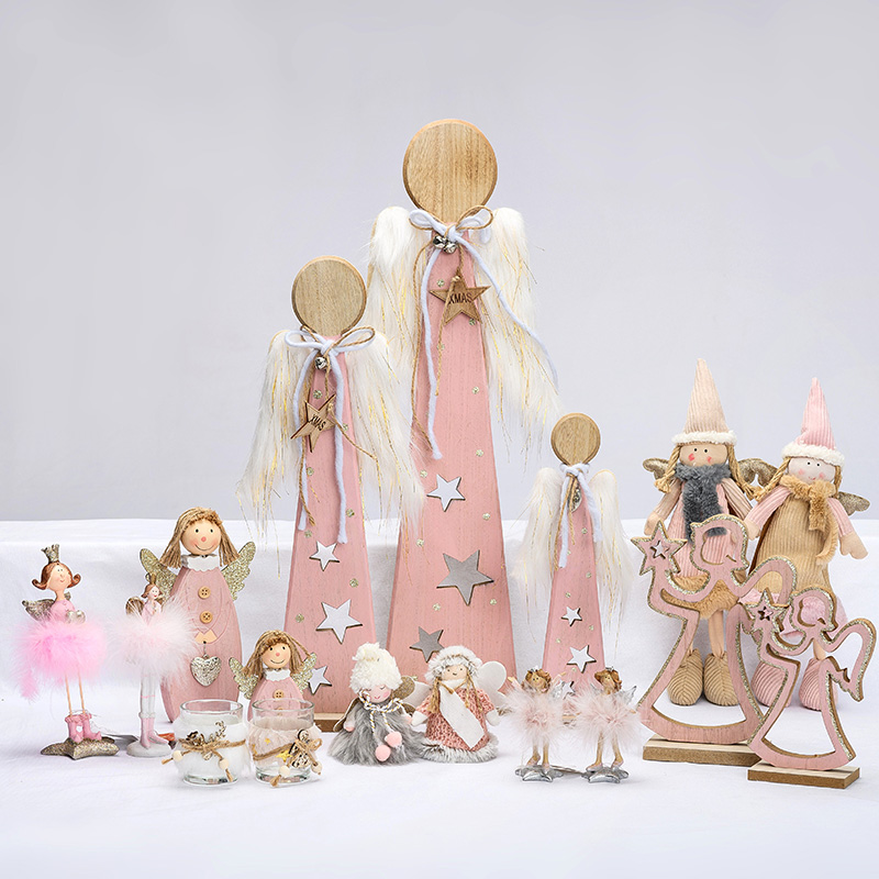 Wooden Xmas Decoration, White And Pink