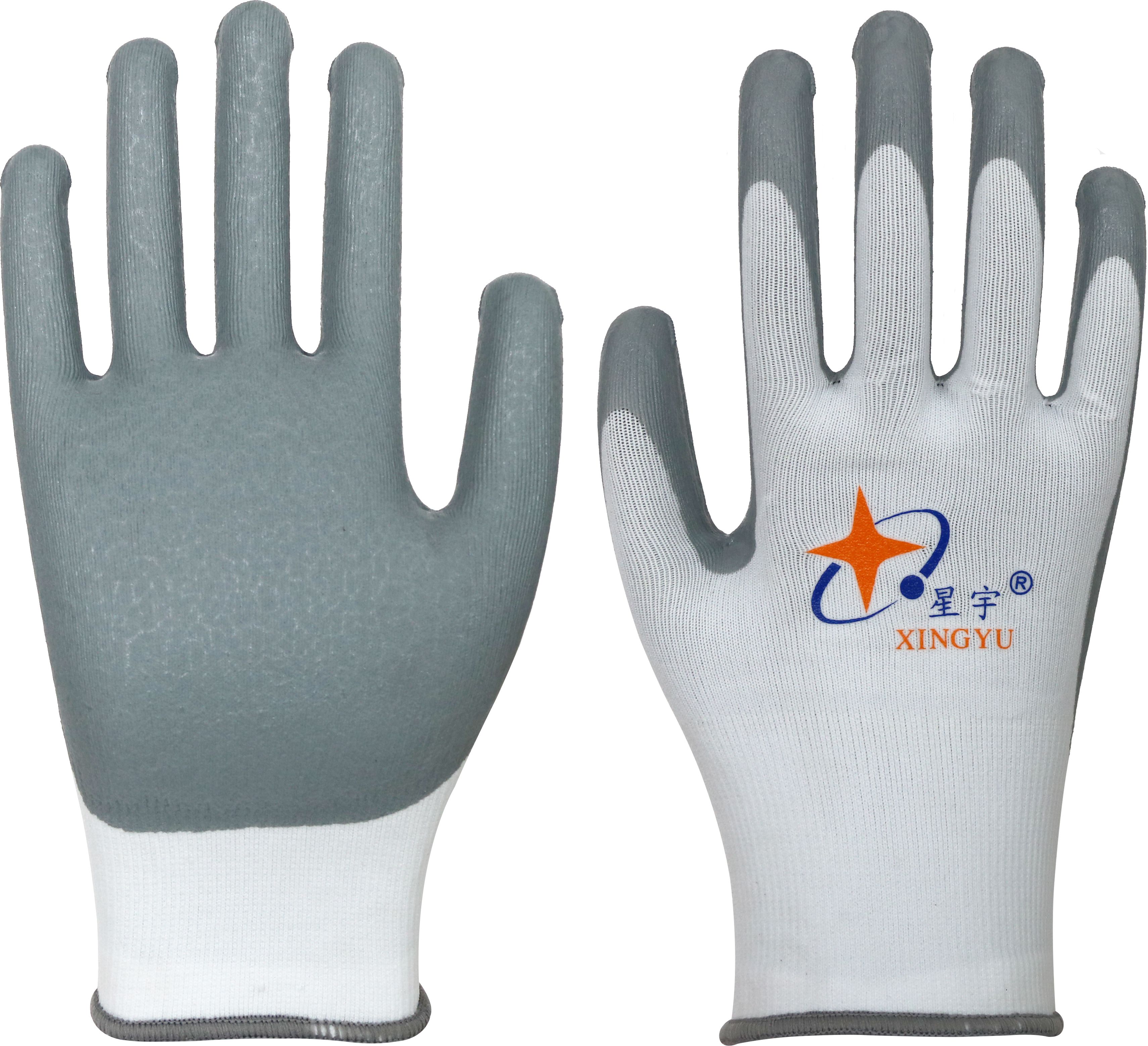 15G white nylon and spandex liner with gray lunar foam nitrile coated on palm