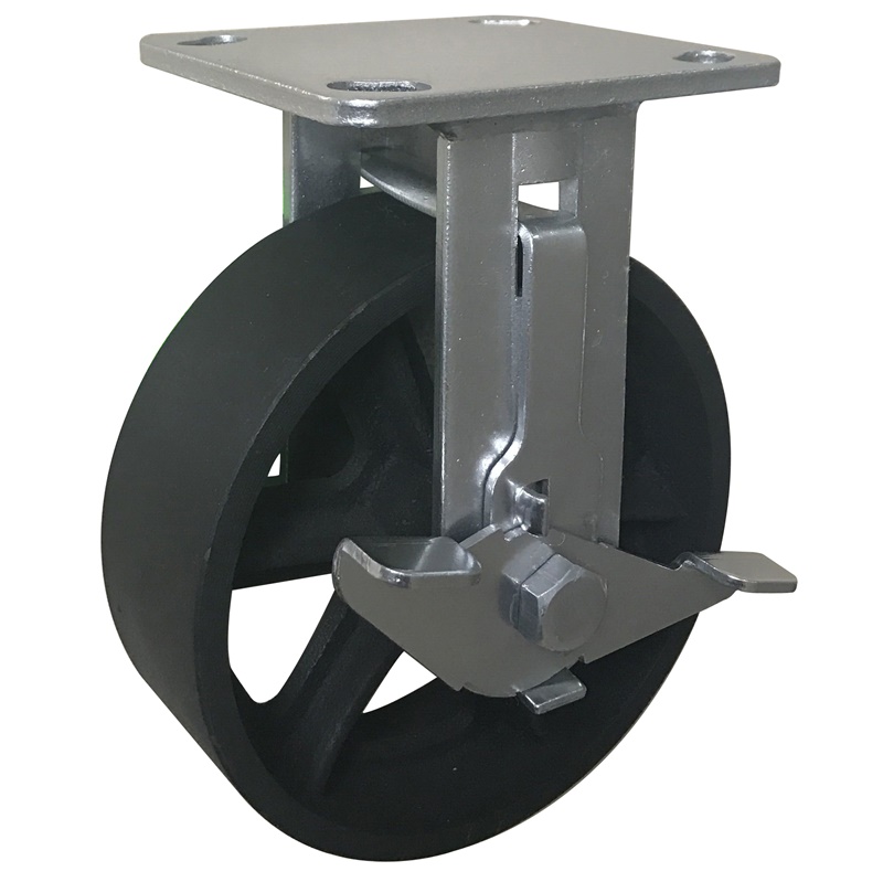 America Standard 6 inch Cast Iron Rigid Caster With Side Brake