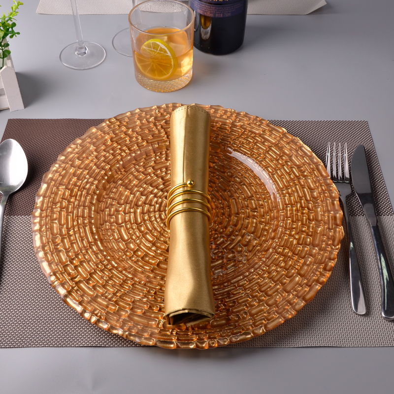 Orange chain pattern glass charger plate, household decorative glass charger plate