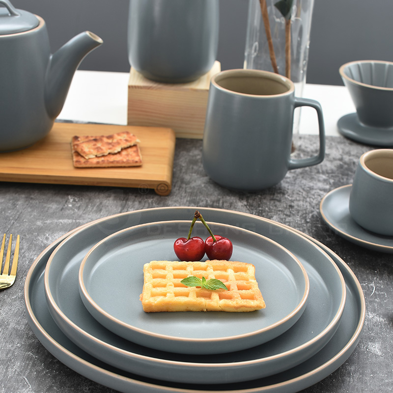 Ceramic coffee set matt grey dinner buffet plate bowl mug