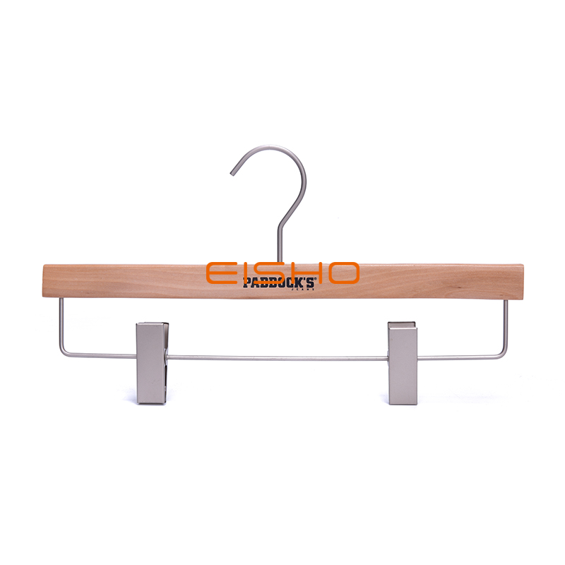 Eisho Display | High Quality New Design Printing Logo Pearl Nickel Hook Wooden Pants Hanger