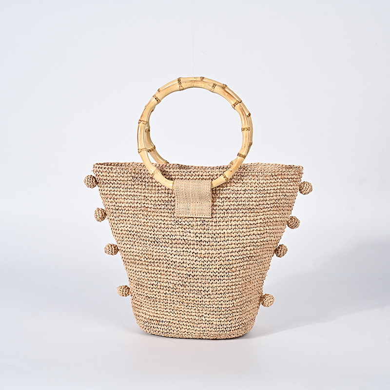 Ladies raffia tote beach bag bamboo handbag straw bag