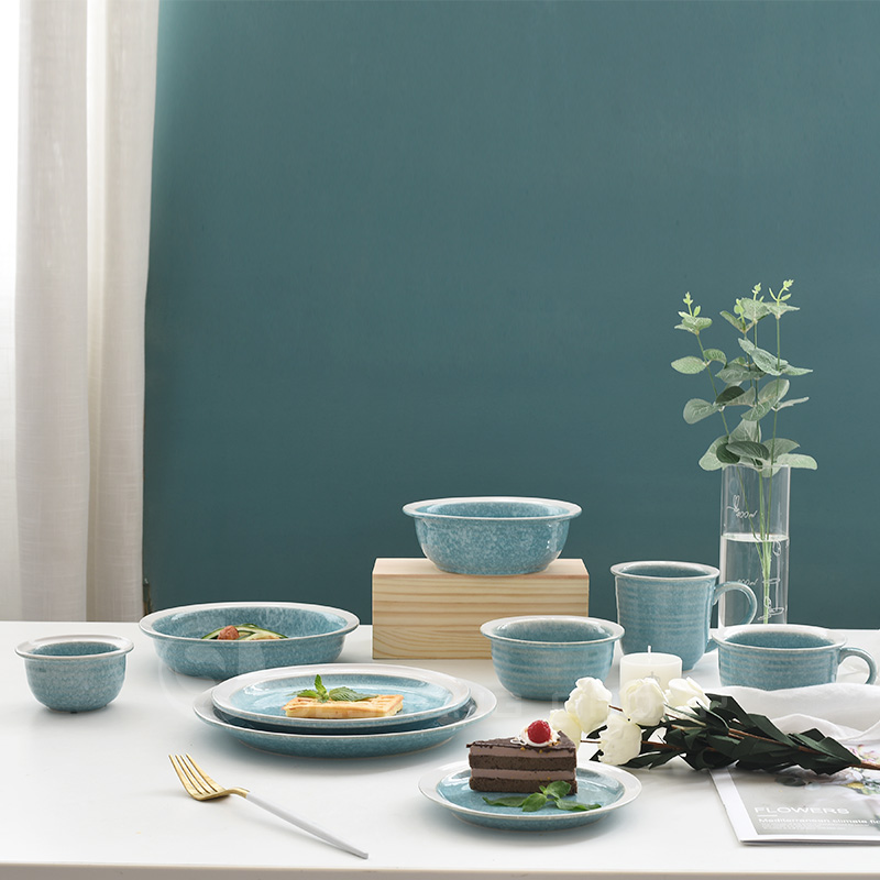 ceramic coffee mug salad bowl dinner sets reaction blue color