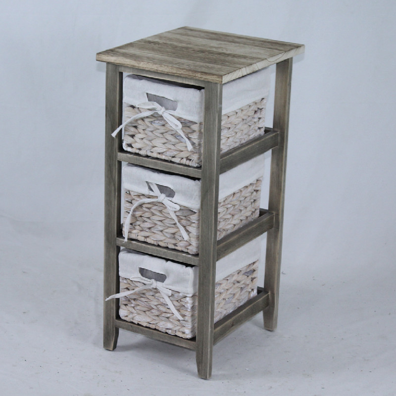 3 drawers water hyacinth basket wooden cabinet