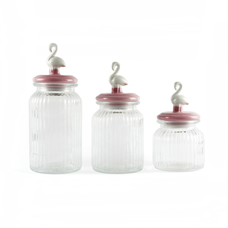 Swan ceramic lid stripe storage jar