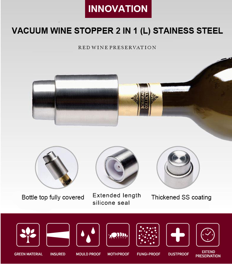 Press type Vacuum Wine Stopper Stainless Steel (size L)
