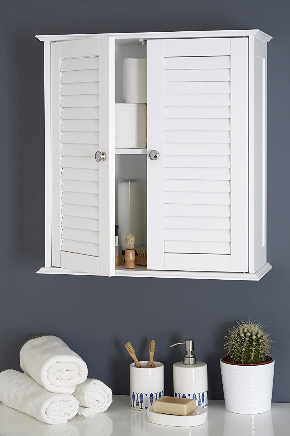 bathroom cabinet with two shutter doors