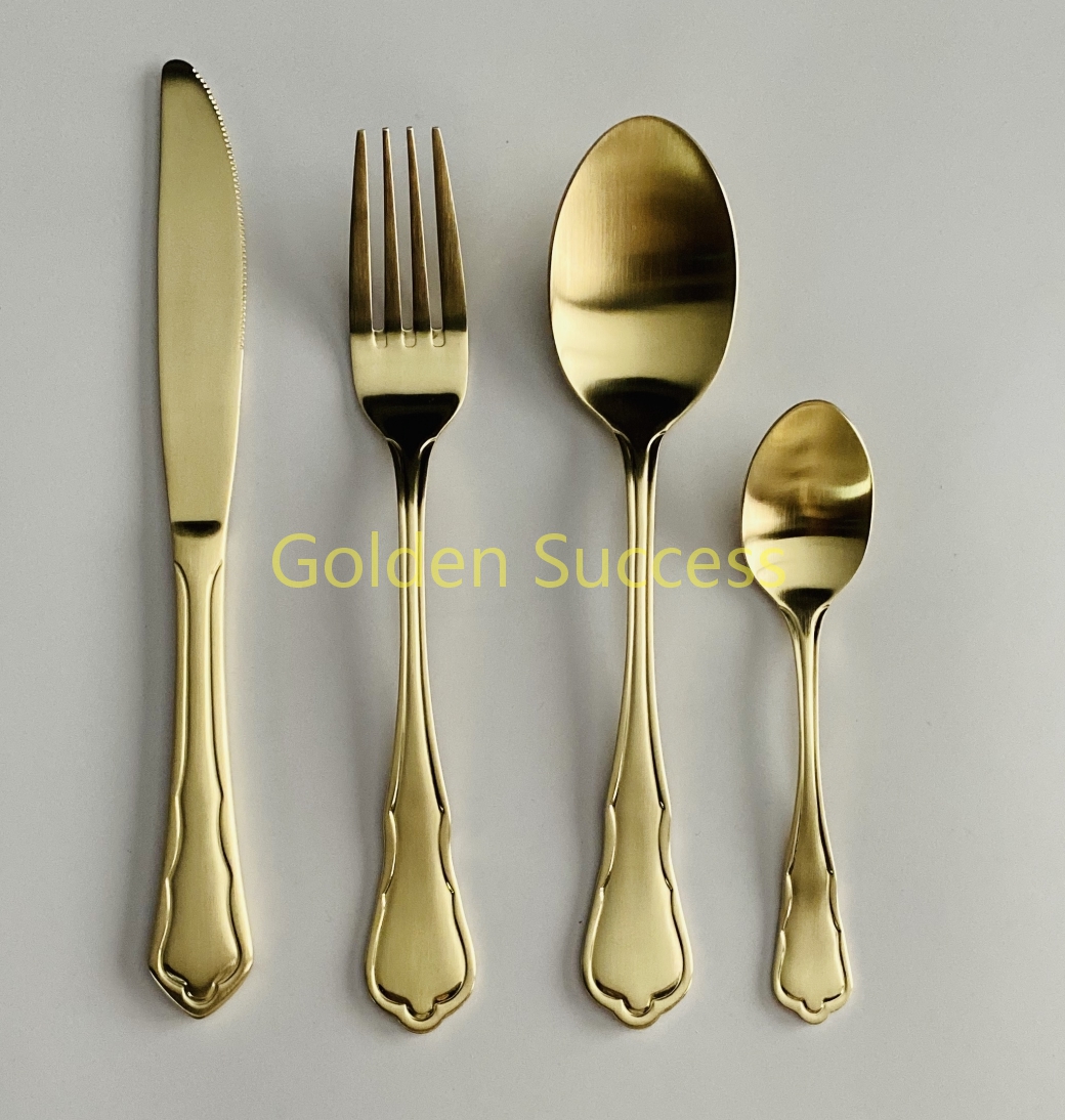 18-10 Champagne gold color classic but luxury tableware cutlery set dishwasher safe gift