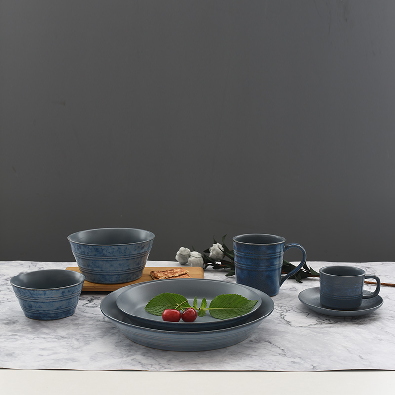 ceramic Nordic style dark blue reative glazed color creative design plate bowl coffee cup and saucer set
