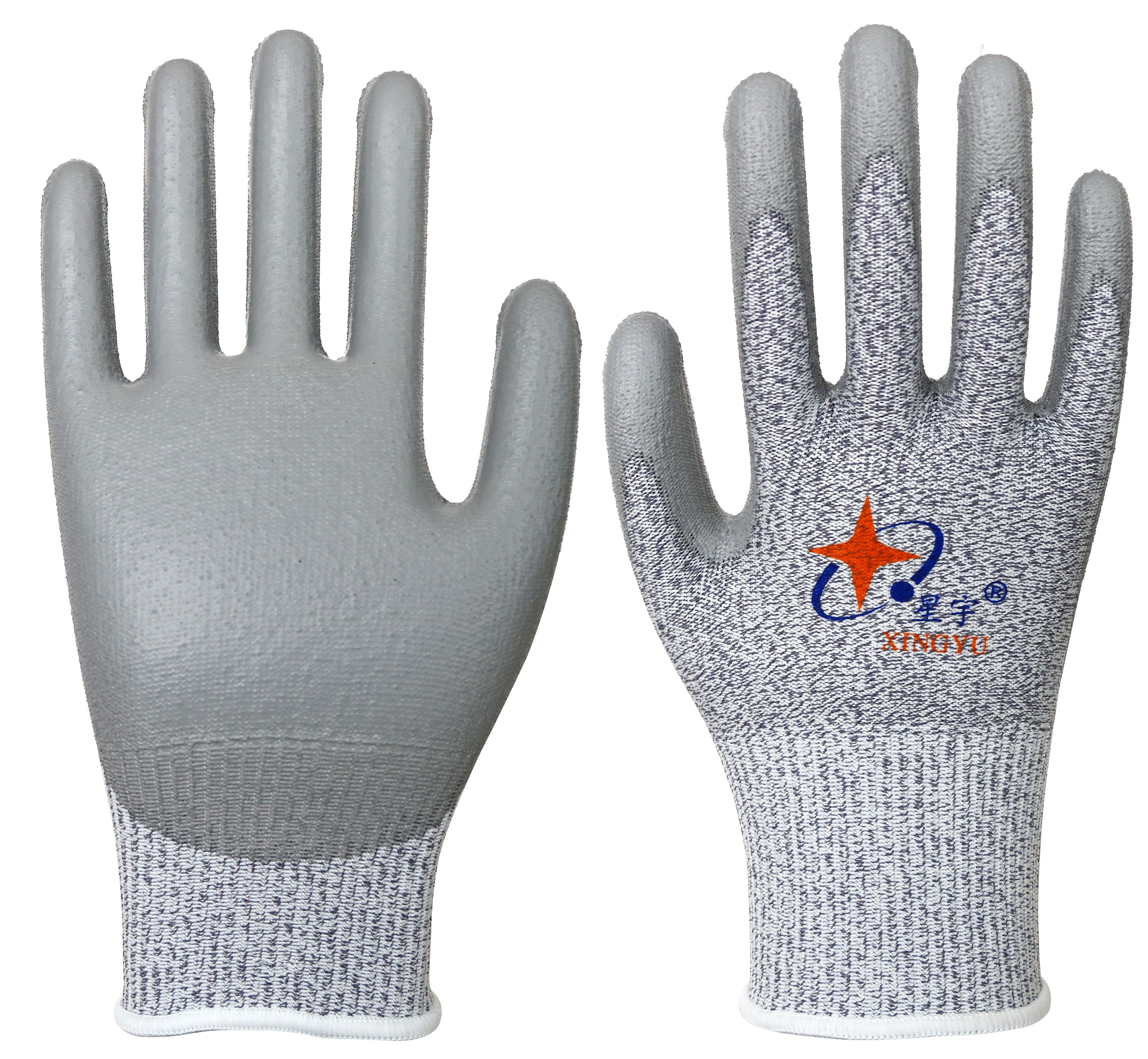 13G A2 grey HPPE shell,grey PU palm coated gloves