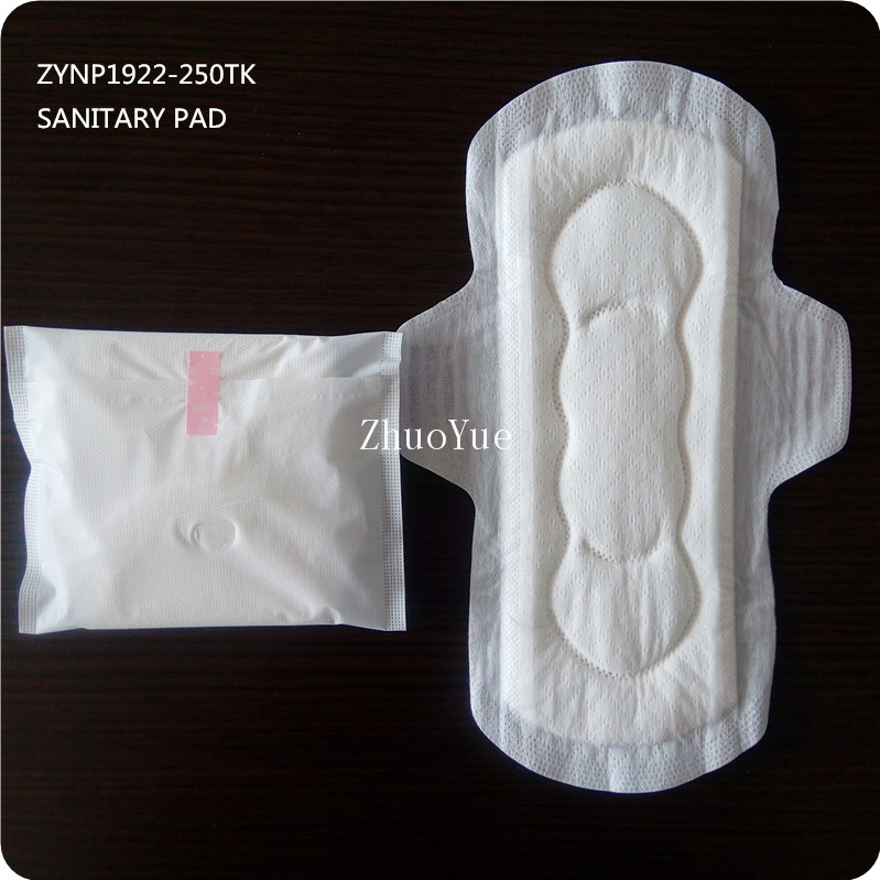 diaposable sanitary napkin with thicker cottony breatable 250mm for feminine menstrual