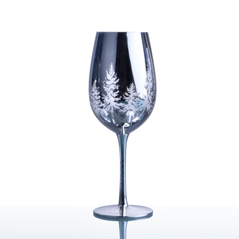 Silver Christmas tree wine glass set of three, electroplated silver wine glass set