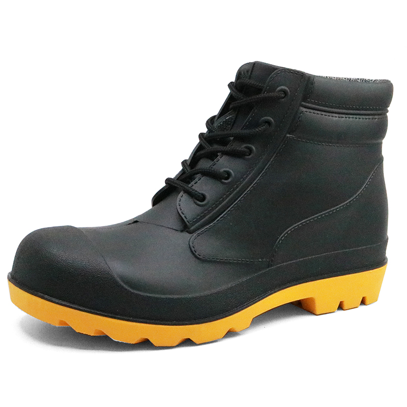 Chemcial resistant steel toe puncture proof laced up ankle pvc rain boots