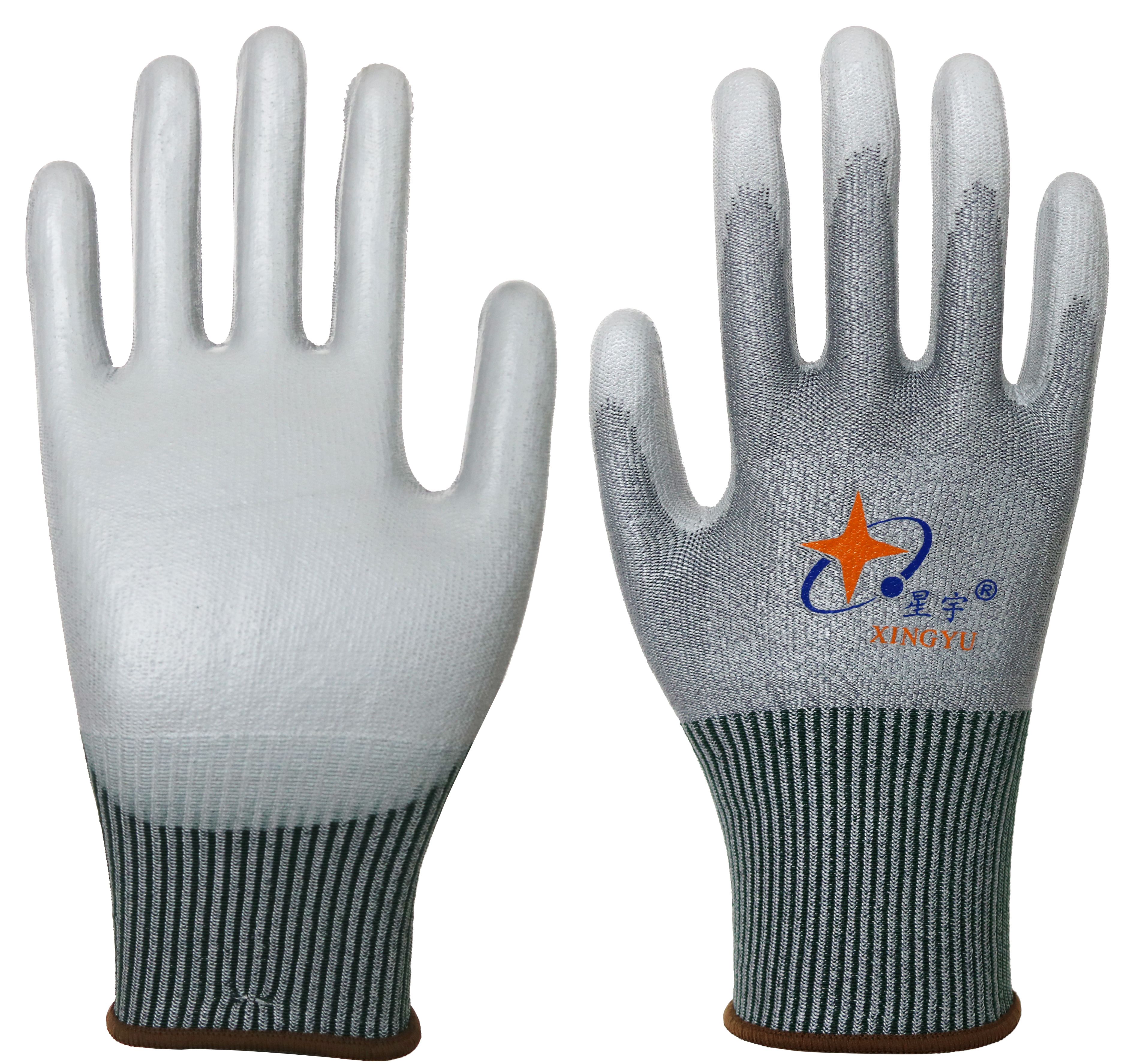 13G A4 grey HPPE shell,grey PU palm coated gloves