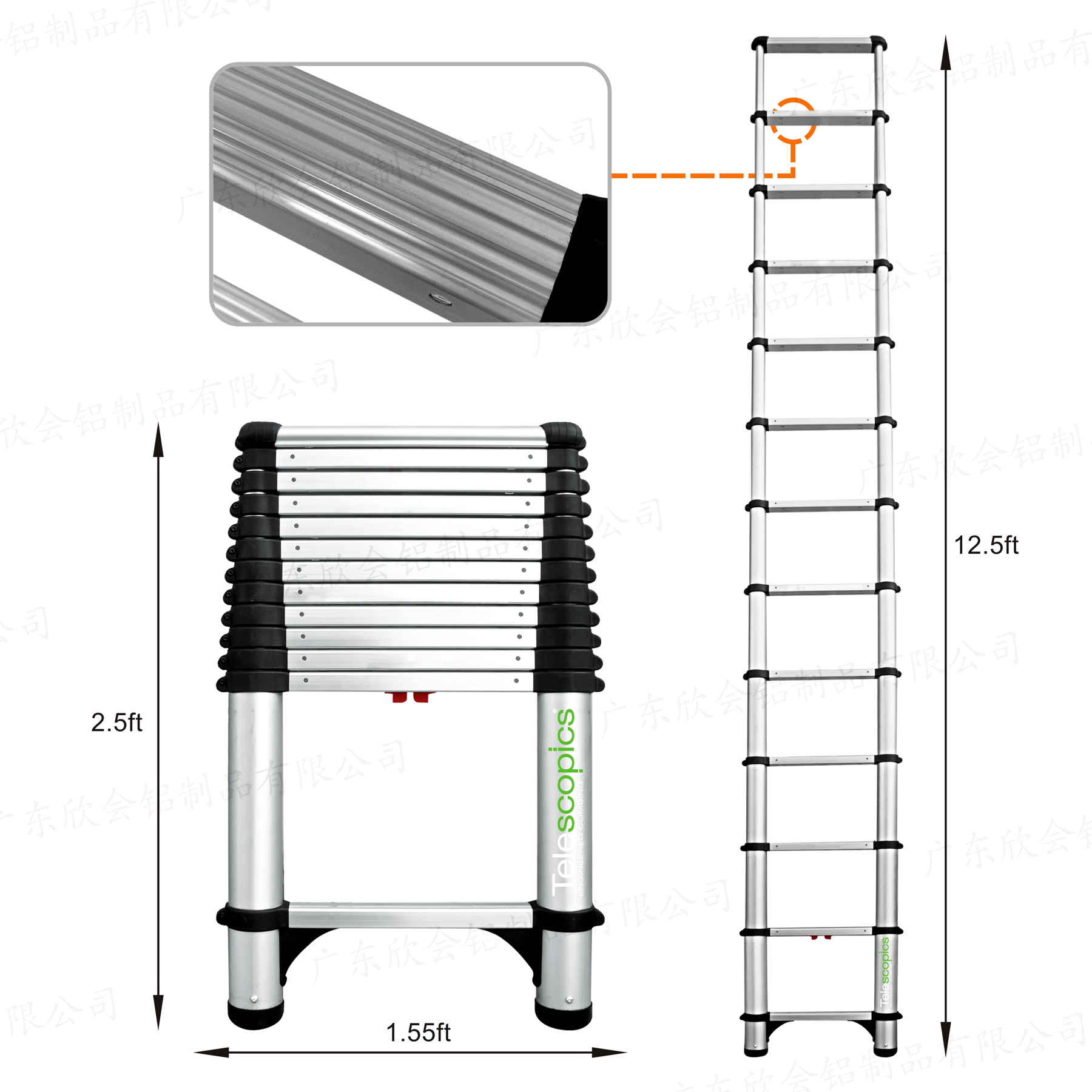 16 ft Reach Telescoping Extension Ladder