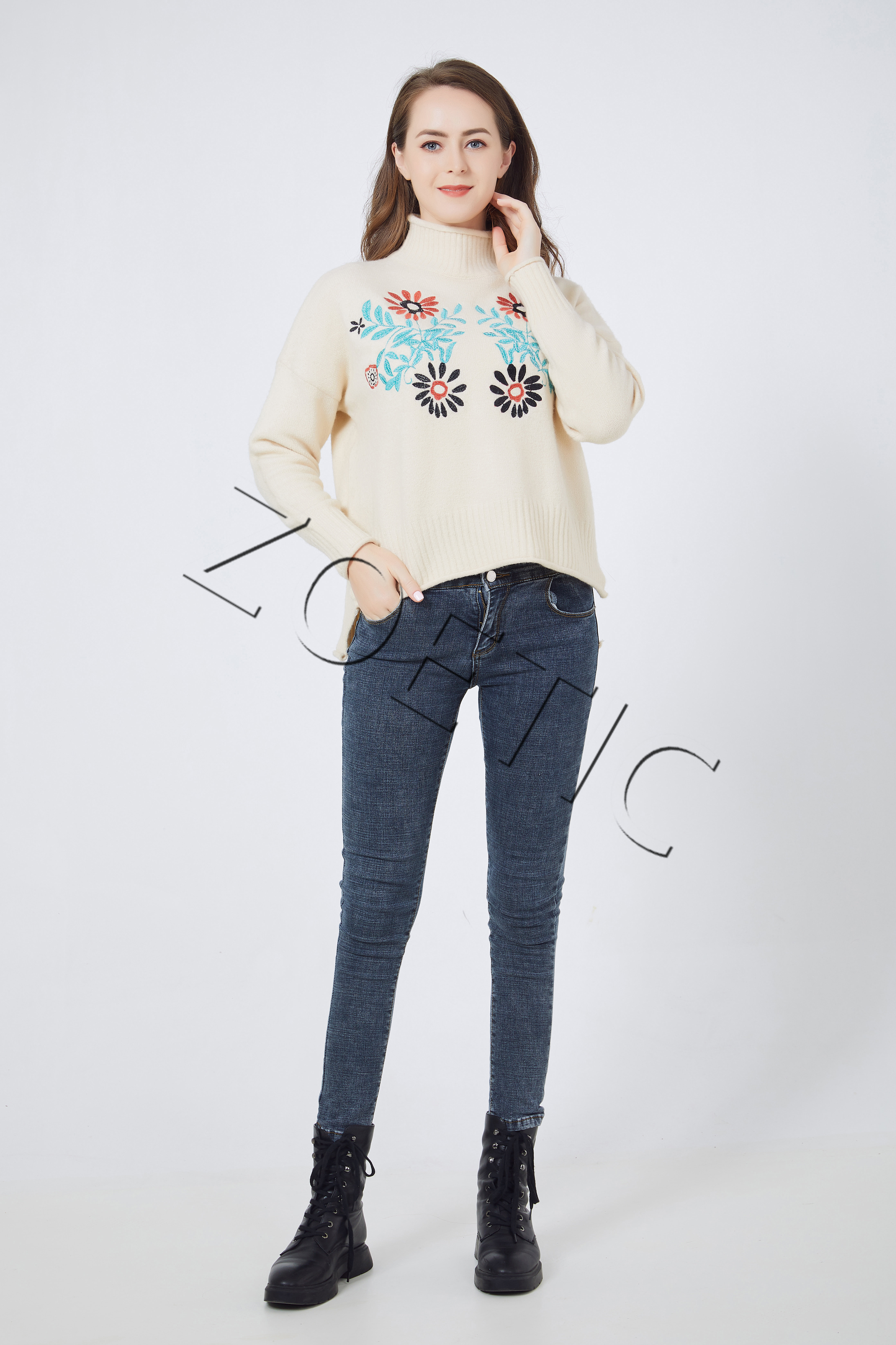 Lady's embroidered knit top