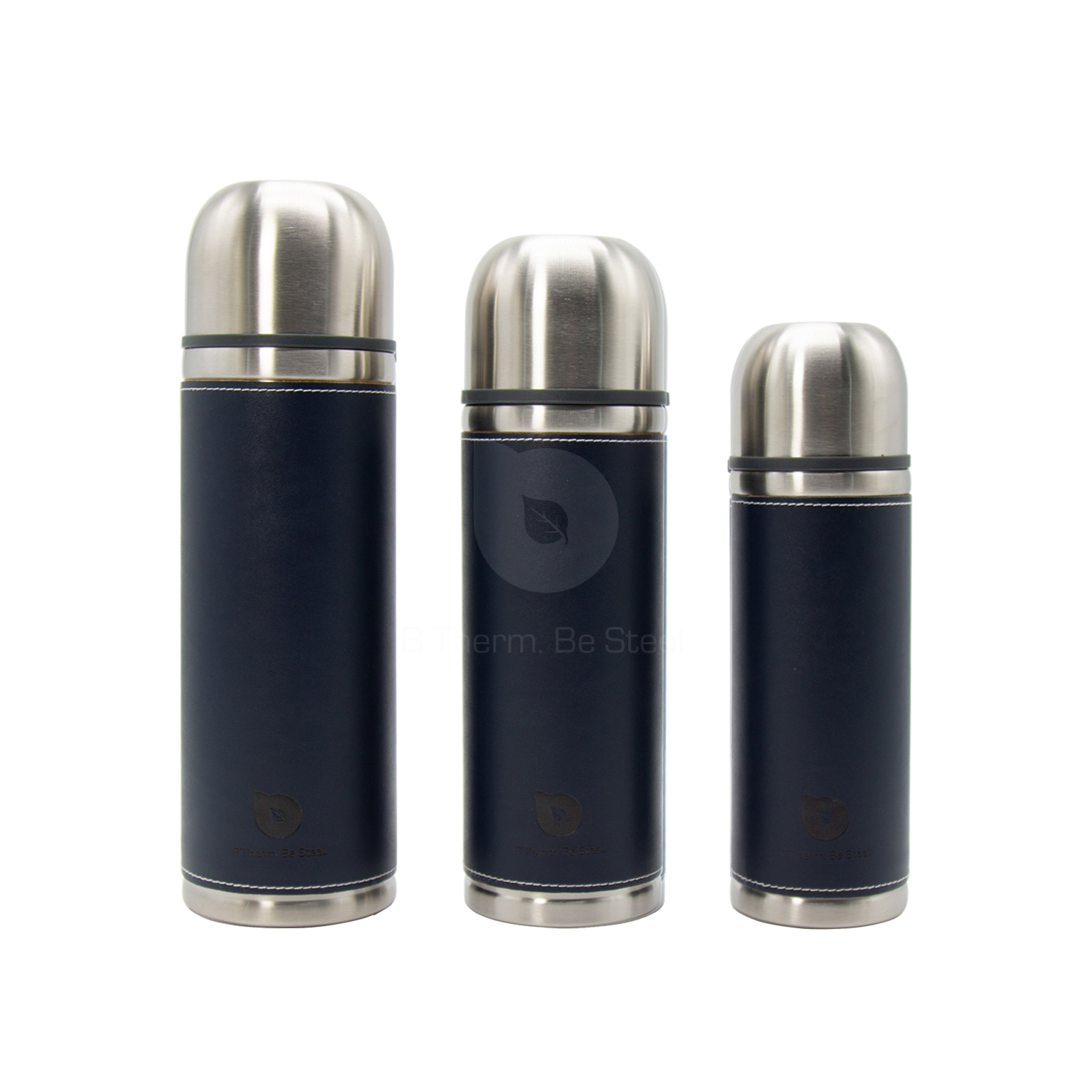 Stainless Steel Thermos Bullet Shape Vacuum Flask with Leather Sleeve 500-1000 ml