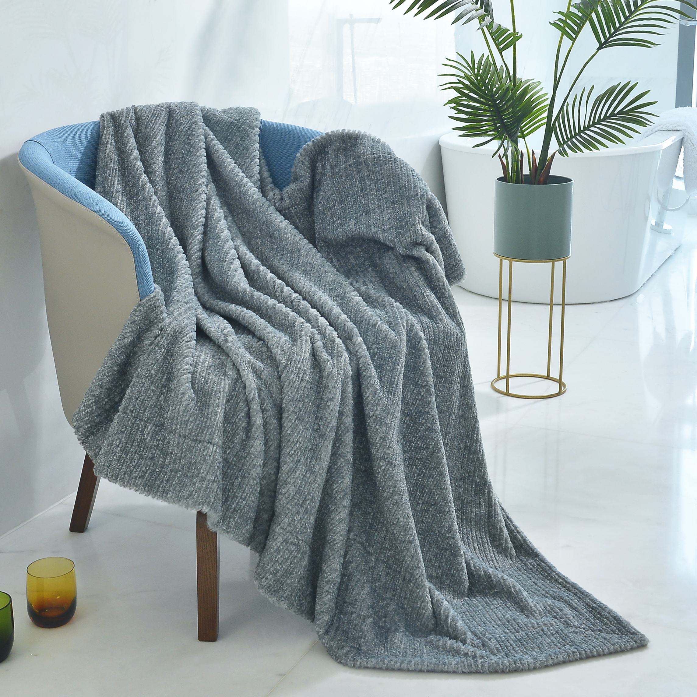 Decosy Faux Knitted Textured Rabbit Fur Throw Blanket