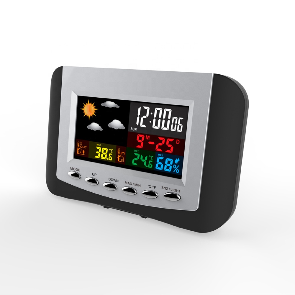 2020 colorful weather Station Indoor Outdoor Temperature Humidity Alarm Designer Table Clock