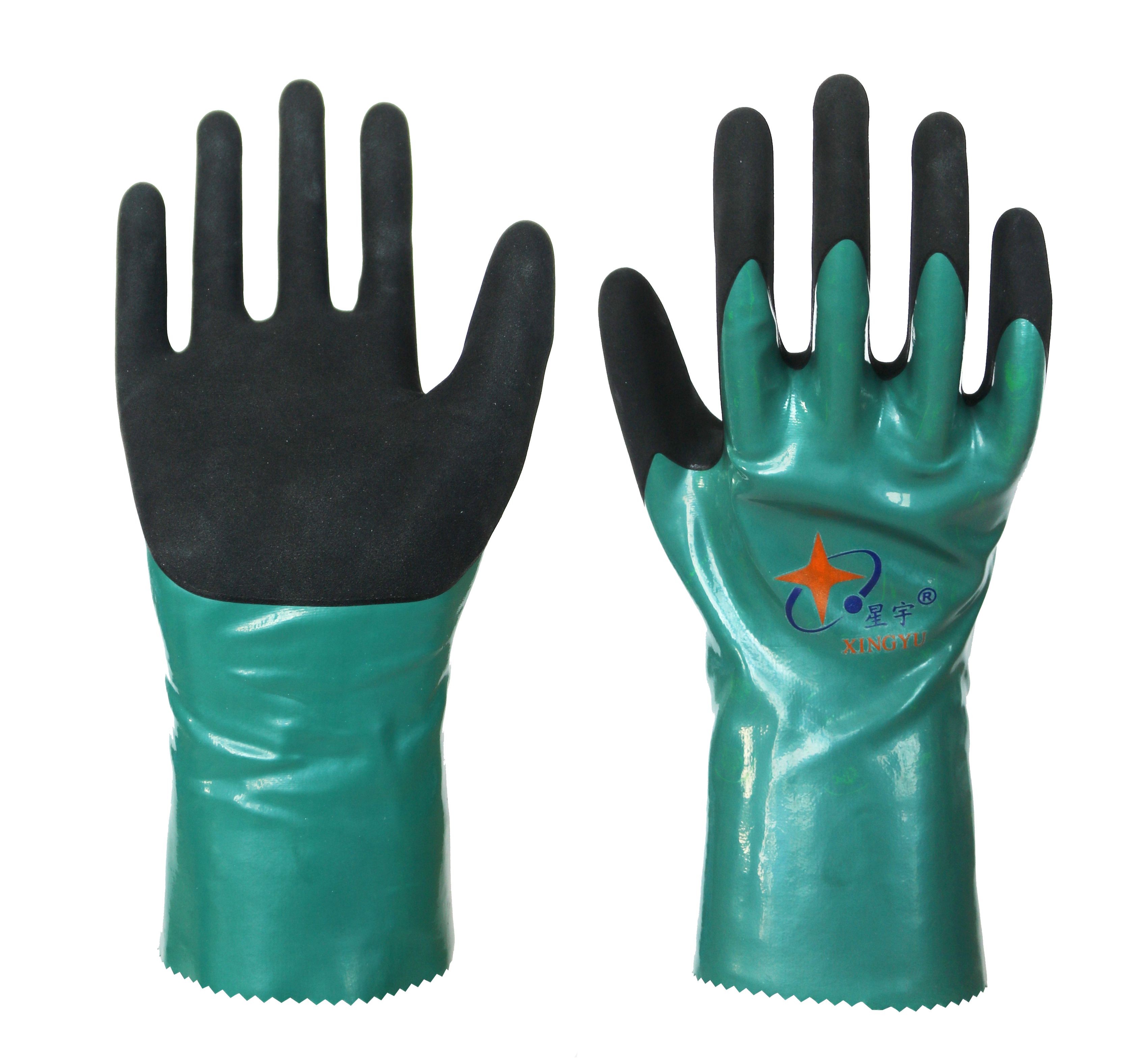 18 gauge nylon liner,green nitrile fully coated+black foam nitrile