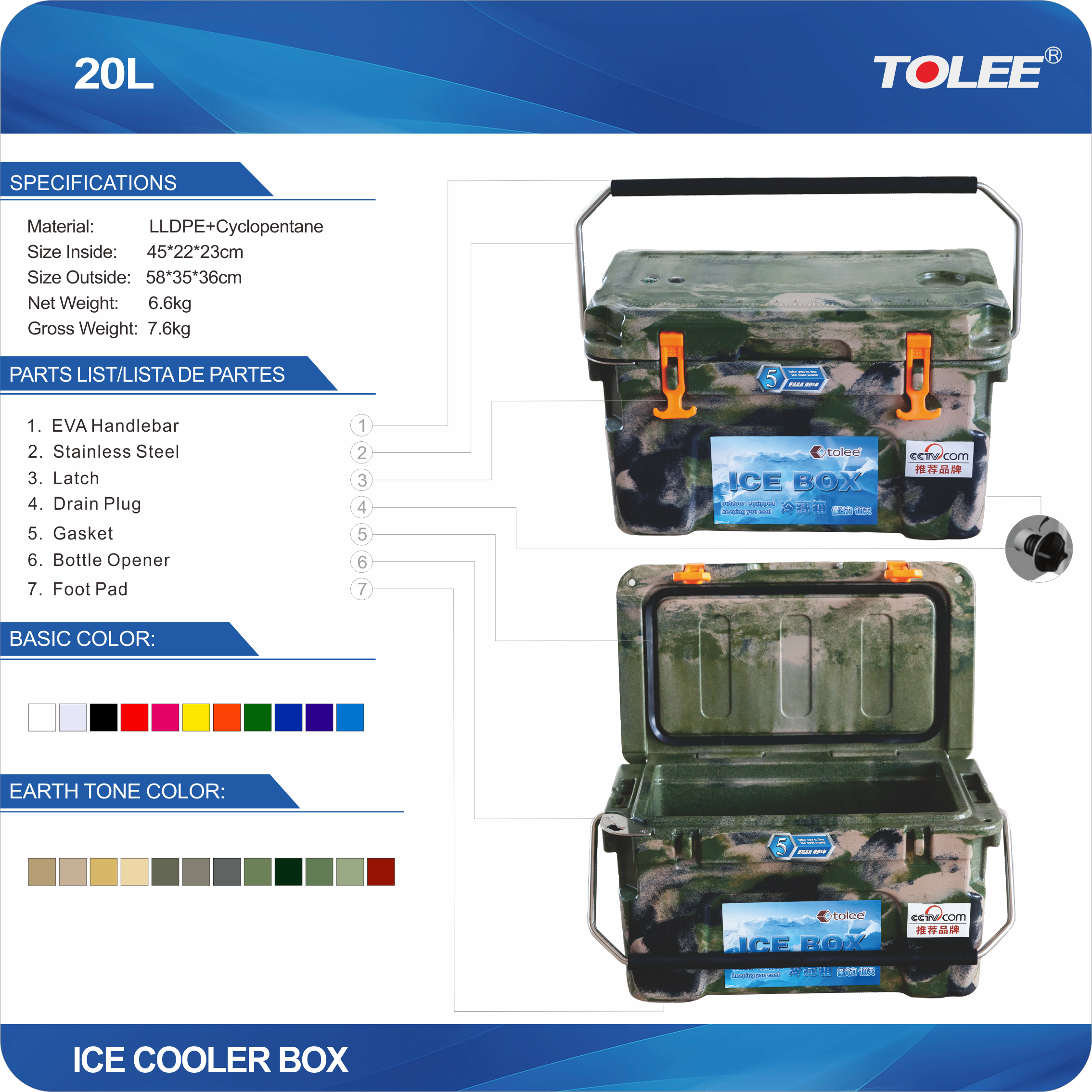 ice cooler box TOLEE 20L roto molded ice cooler box metal handle