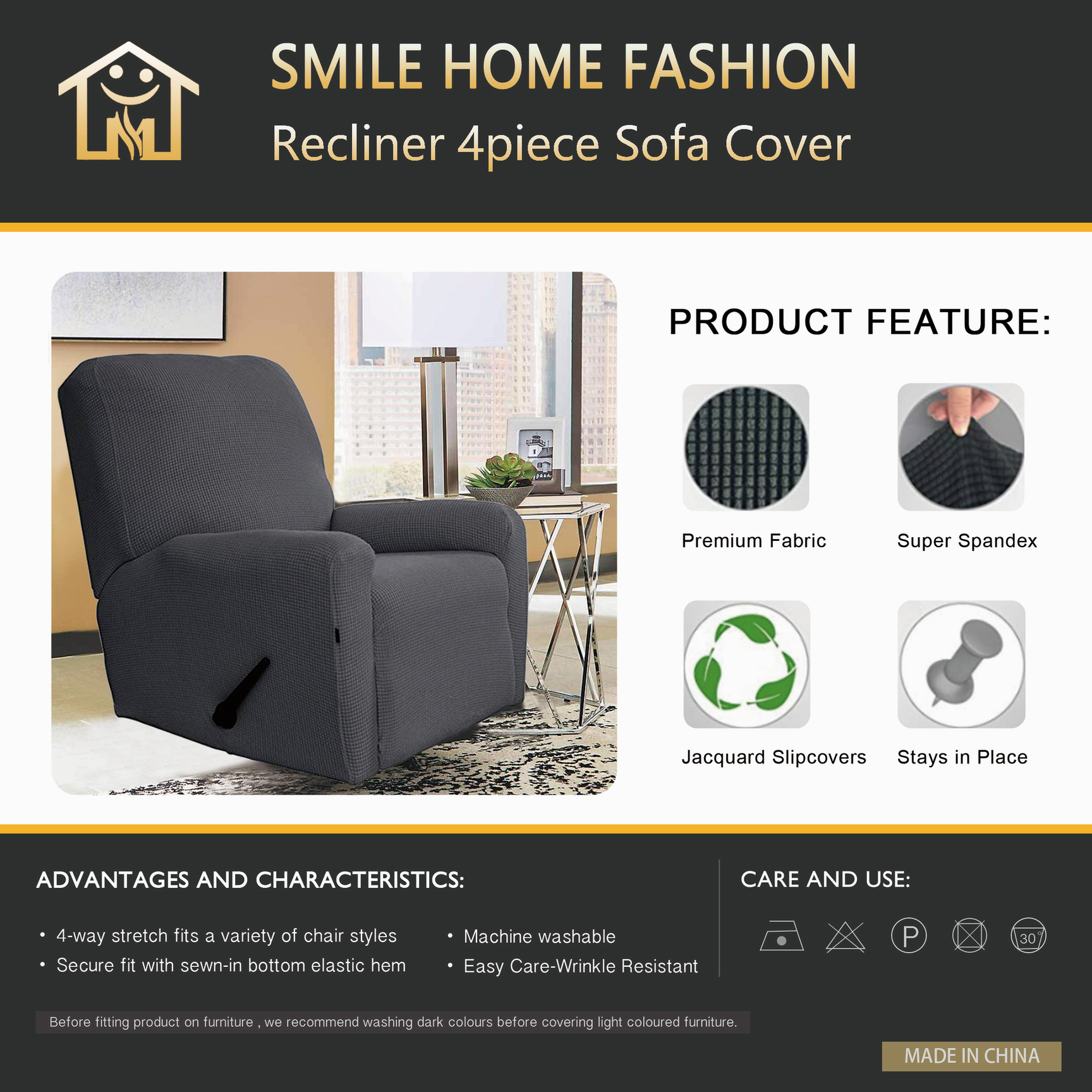 Recliner 4 Pcs Sofa Cover