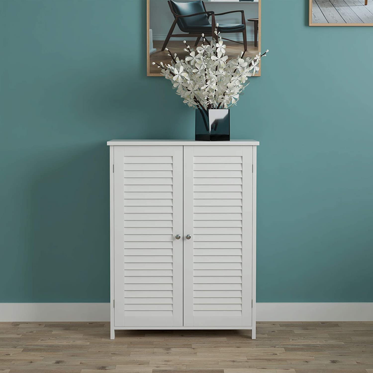 bathroom storage cabinet with shutter doors
