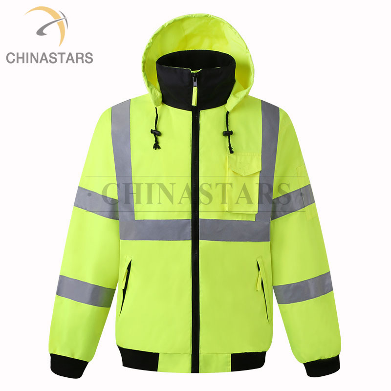 PU Coated waterproof safety workwear 3-in-1 fluorescent yellow hi vis reflective jacket coat