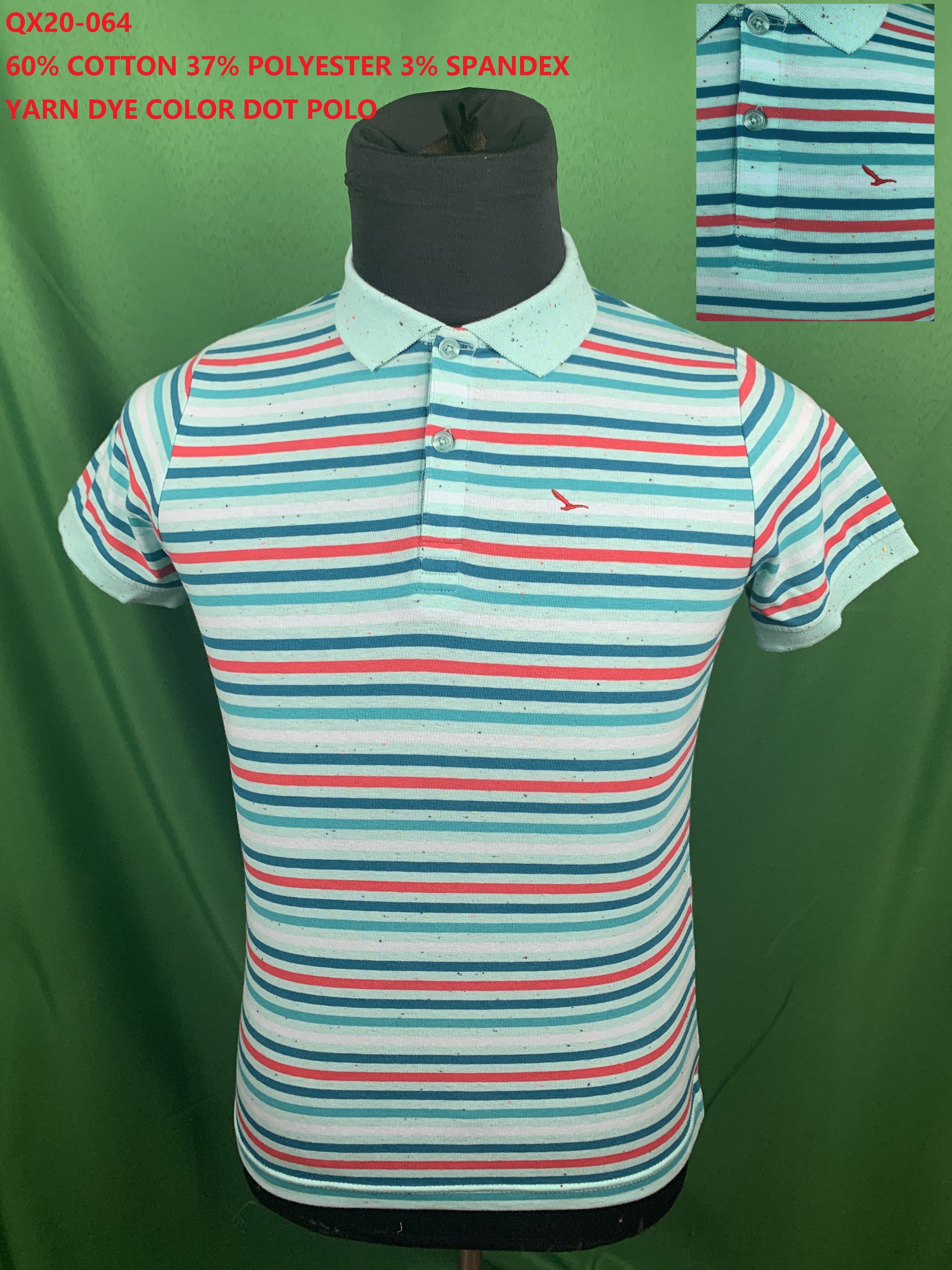 Qx20-064 Cvc Spandex Yarn Dye Color Dot Polo
