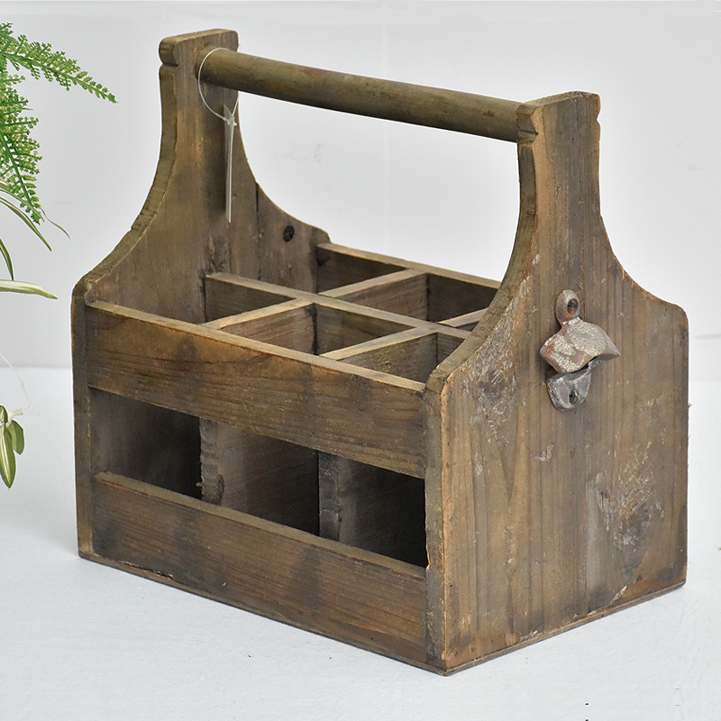 Lukcywind Farmhouse Recycled Wood Beer Caddy Holder, Handcrafted Wood Bottle Carrier with Opener Holds a 6 Pack