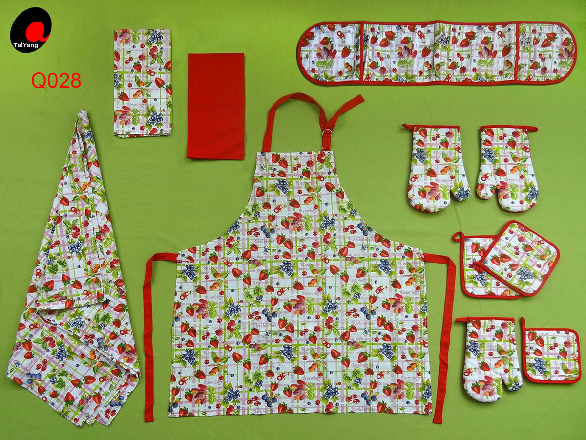 apron, oven mitt, potholder, towel, and etc.