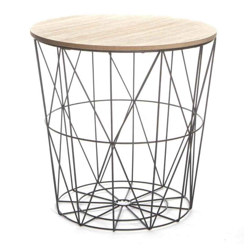 Metal wire base MDF top side table