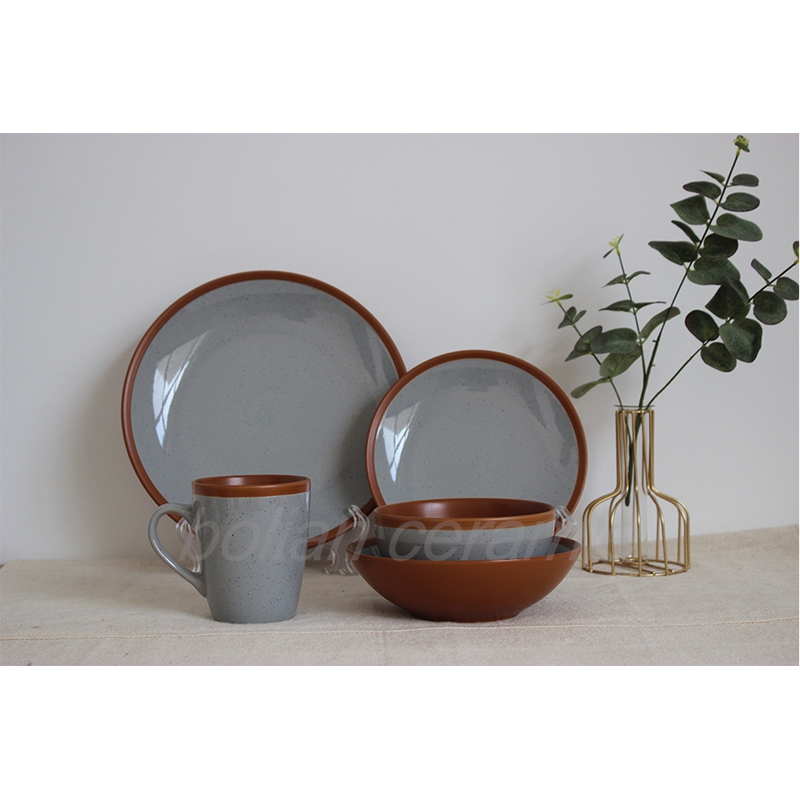 2-tone matte glaze with speckles dinnerware