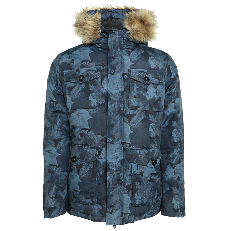 Men's Woven Puffer Hoodie Fake Fur Down Jacket