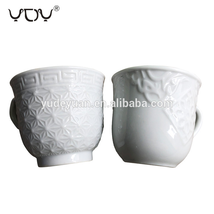 White ceramic 90cc embossed arabic coffee cups porcelain